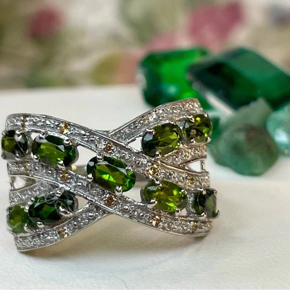 2.22ct Tsavorite & Sapphire Silver Ring 925  size 8 - Picture 12 of 12
